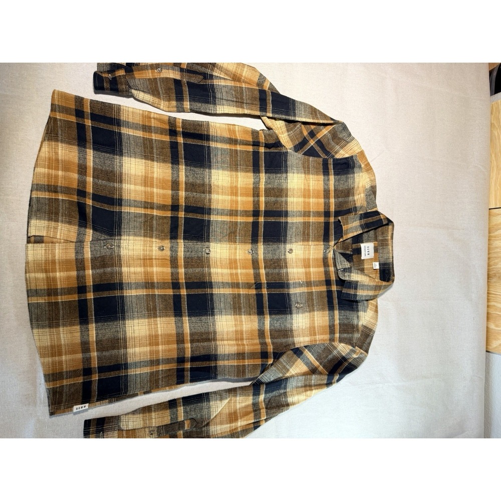 Rowm Men's Flannel Button Up Size Large Brown